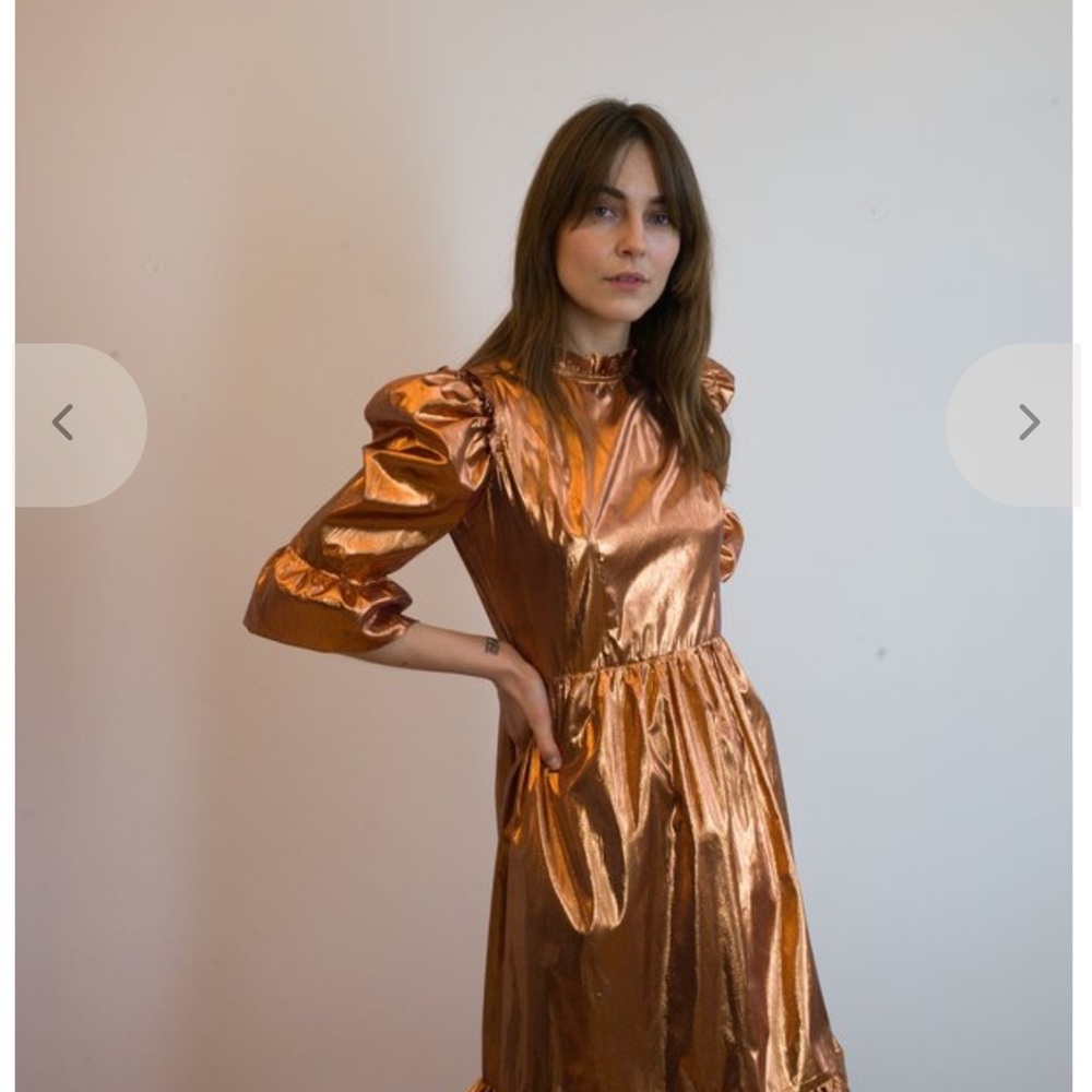 Batsheva Metallic Gold Ruffle Dress